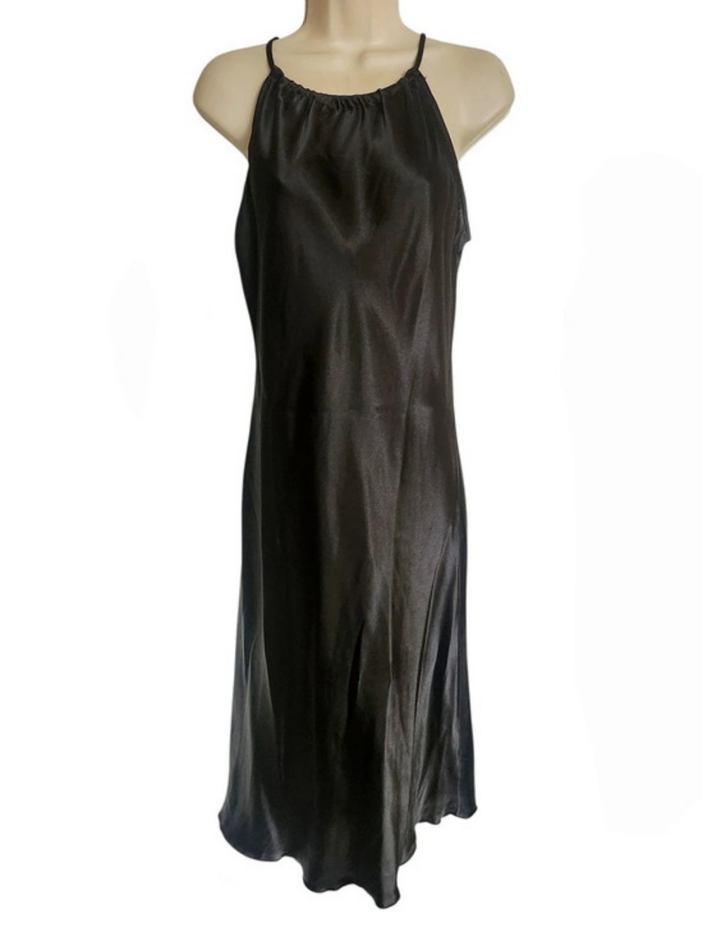 Vintage Y2K Bebe Black Satin Midi Dress Made in USA Size Small 90s Minimalist